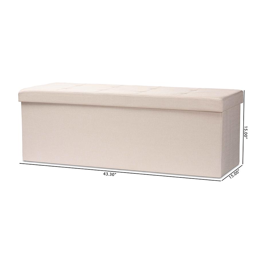 Haide Modern and Contemporary Beige Fabric Upholstered Storage Ottoman. Picture 10