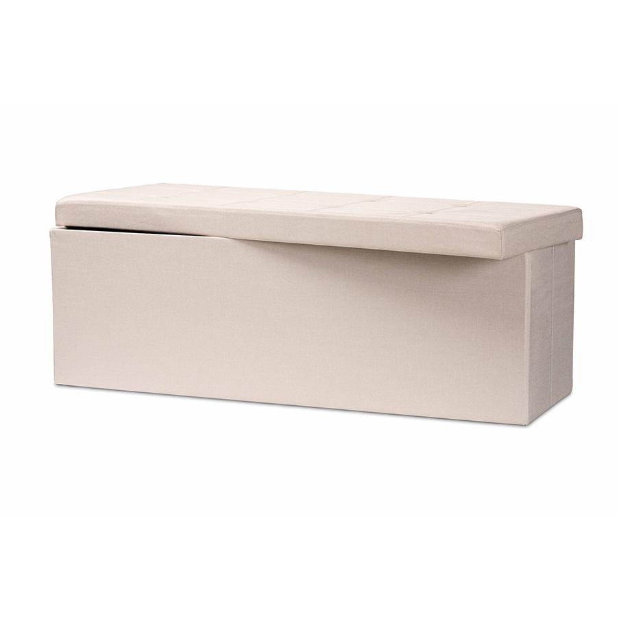 Haide Modern and Contemporary Beige Fabric Upholstered Storage Ottoman. Picture 2