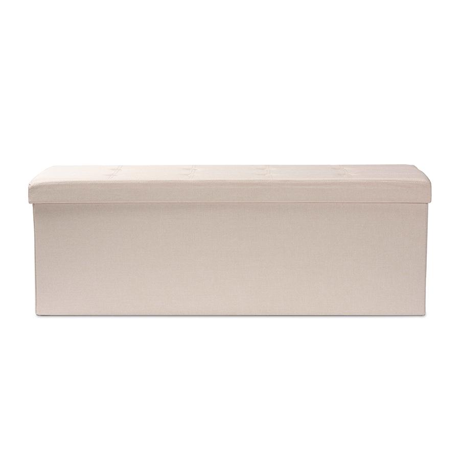 Haide Modern and Contemporary Beige Fabric Upholstered Storage Ottoman. Picture 3