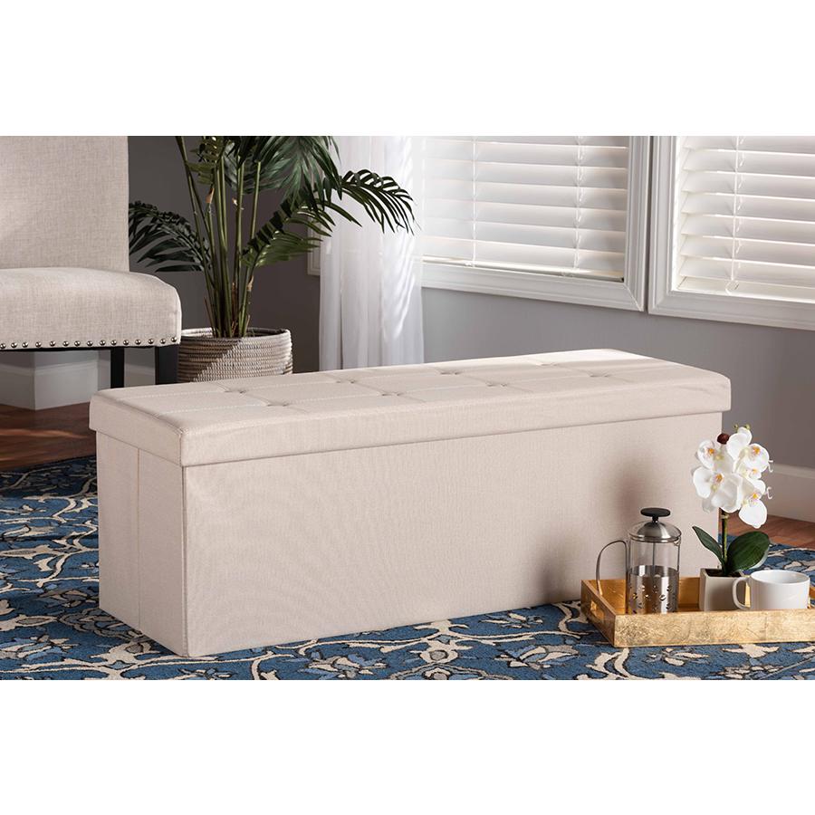Haide Modern and Contemporary Beige Fabric Upholstered Storage Ottoman. Picture 7