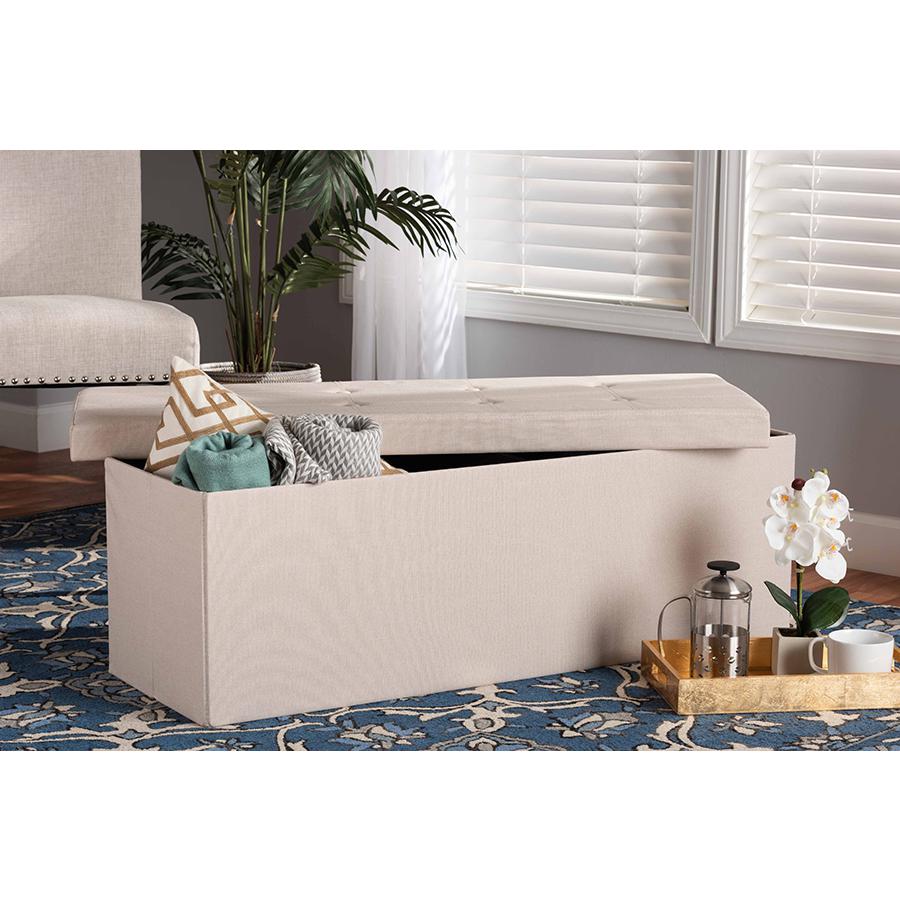 Haide Modern and Contemporary Beige Fabric Upholstered Storage Ottoman. Picture 8