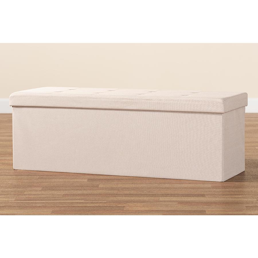 Haide Modern and Contemporary Beige Fabric Upholstered Storage Ottoman. Picture 9