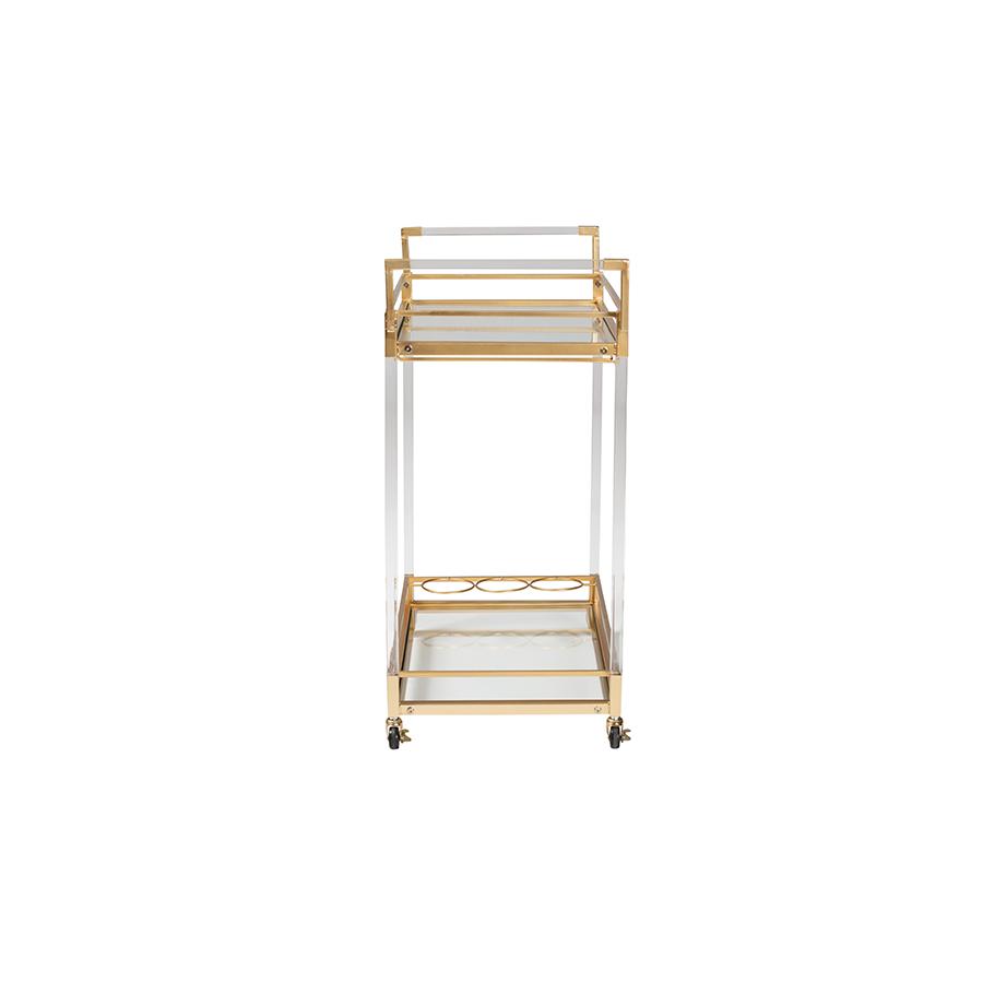 Baxton Studio Savannah Contemporary Glam and Luxe Gold Metal and Glass Wine Cart. Picture 4