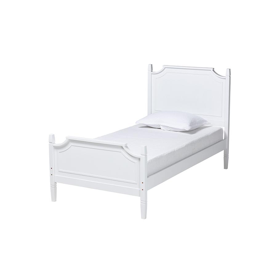 Mariana Classic and Traditional White Finished Wood Twin Size Platform Bed. Picture 1