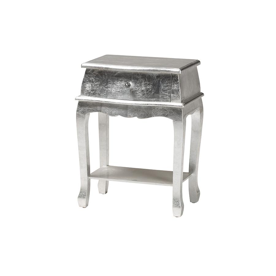 Baxton Studio Harriet Classic and Traditional Silver Finished Wood 1-Drawer Nightstand. Picture 1