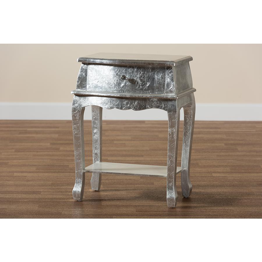 Baxton Studio Harriet Classic and Traditional Silver Finished Wood 1-Drawer Nightstand. Picture 9