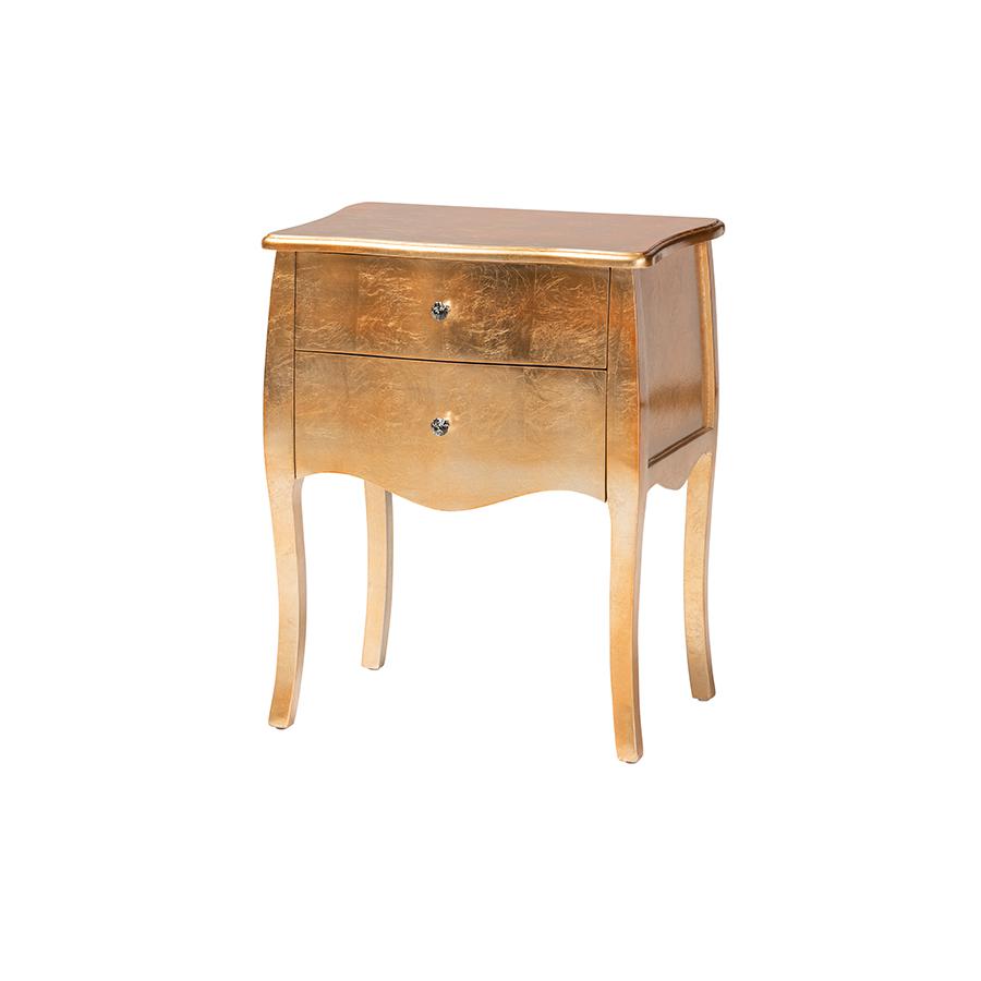 Baxton Studio Patrice Classic and Traditional Gold Finished Wood 2-Drawer Nightstand. Picture 1