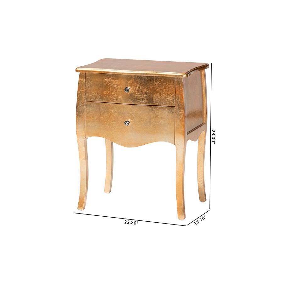 Baxton Studio Patrice Classic and Traditional Gold Finished Wood 2-Drawer Nightstand. Picture 10