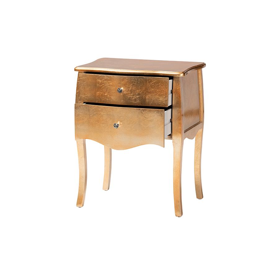 Baxton Studio Patrice Classic and Traditional Gold Finished Wood 2-Drawer Nightstand. Picture 2
