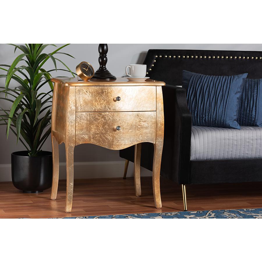 Baxton Studio Patrice Classic and Traditional Gold Finished Wood 2-Drawer Nightstand. Picture 8