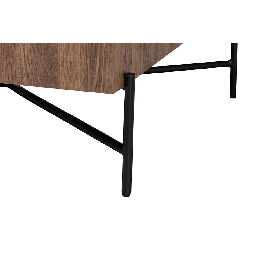 Savion Modern Industrial Walnut Brown Finished Wood and Black Metal Coffee Table. Picture 3