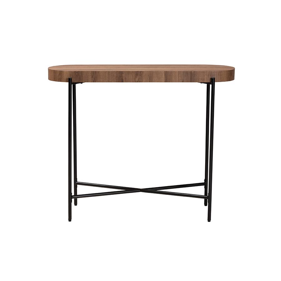 Industrial Walnut Brown Finished Wood and Black Metal Console Table. Picture 2