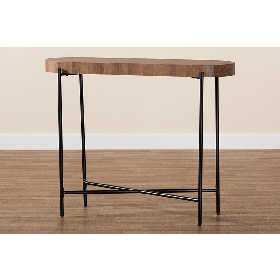 Industrial Walnut Brown Finished Wood and Black Metal Console Table. Picture 7
