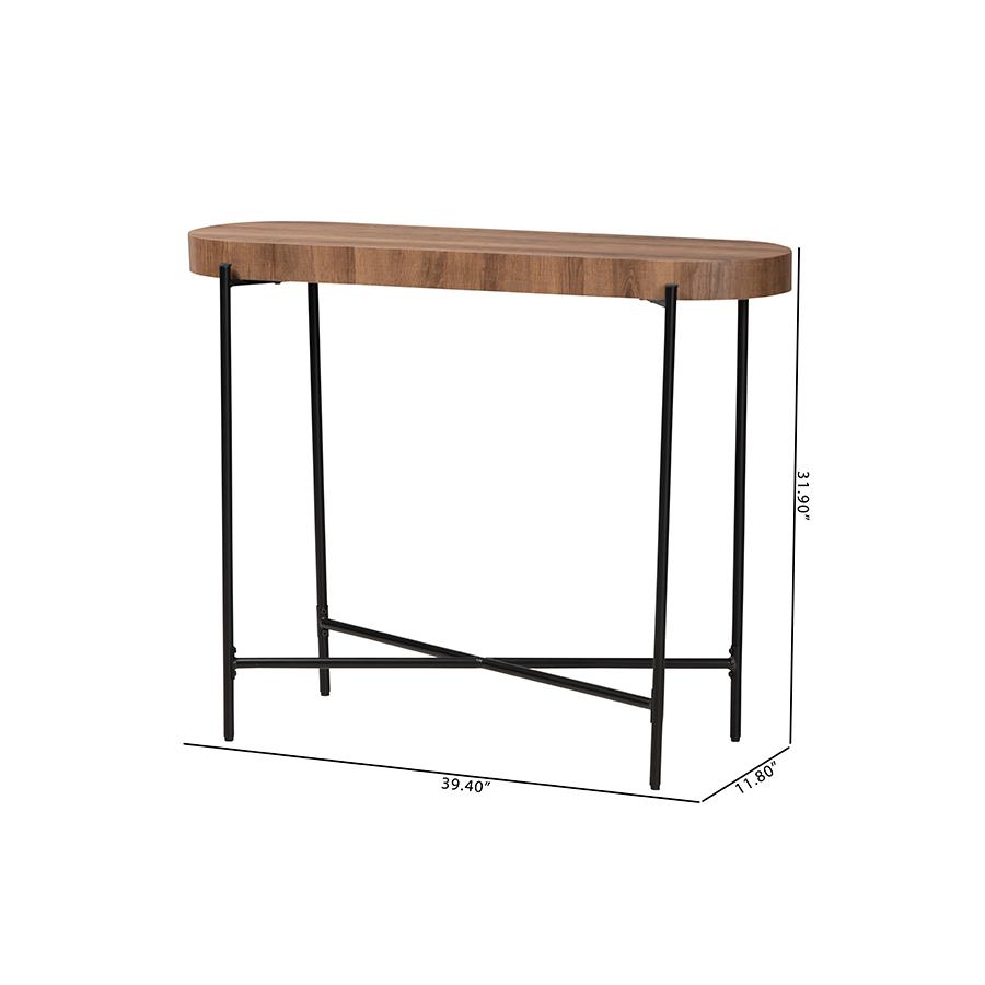 Industrial Walnut Brown Finished Wood and Black Metal Console Table. Picture 8