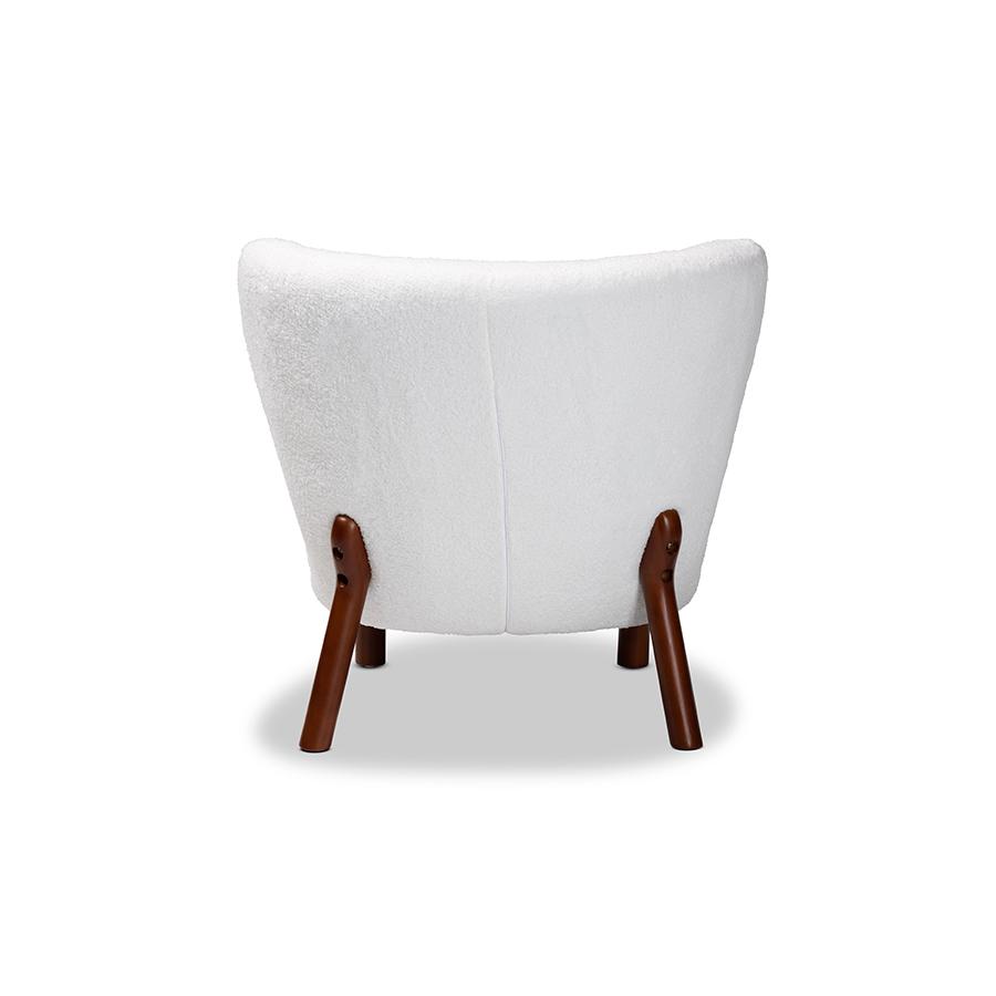 White Boucle Upholstered and Walnut Brown Finished Wood Accent Chair. Picture 4