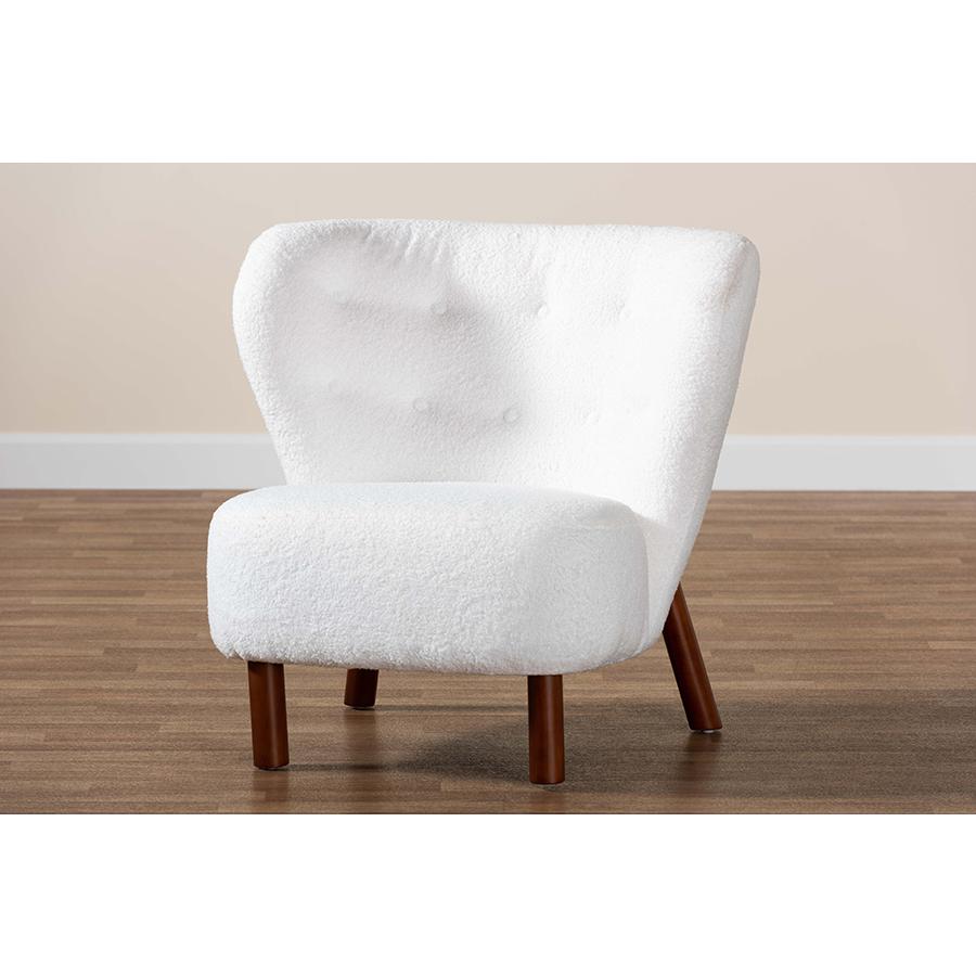 White Boucle Upholstered and Walnut Brown Finished Wood Accent Chair. Picture 9