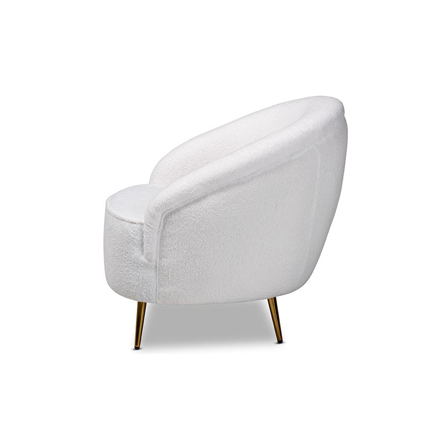 White Boucle Upholstered and Gold Finished Metal Accent Chair. Picture 3