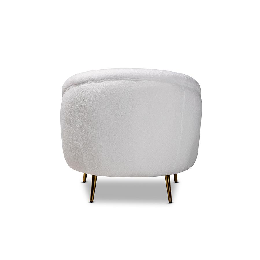 White Boucle Upholstered and Gold Finished Metal Accent Chair. Picture 4