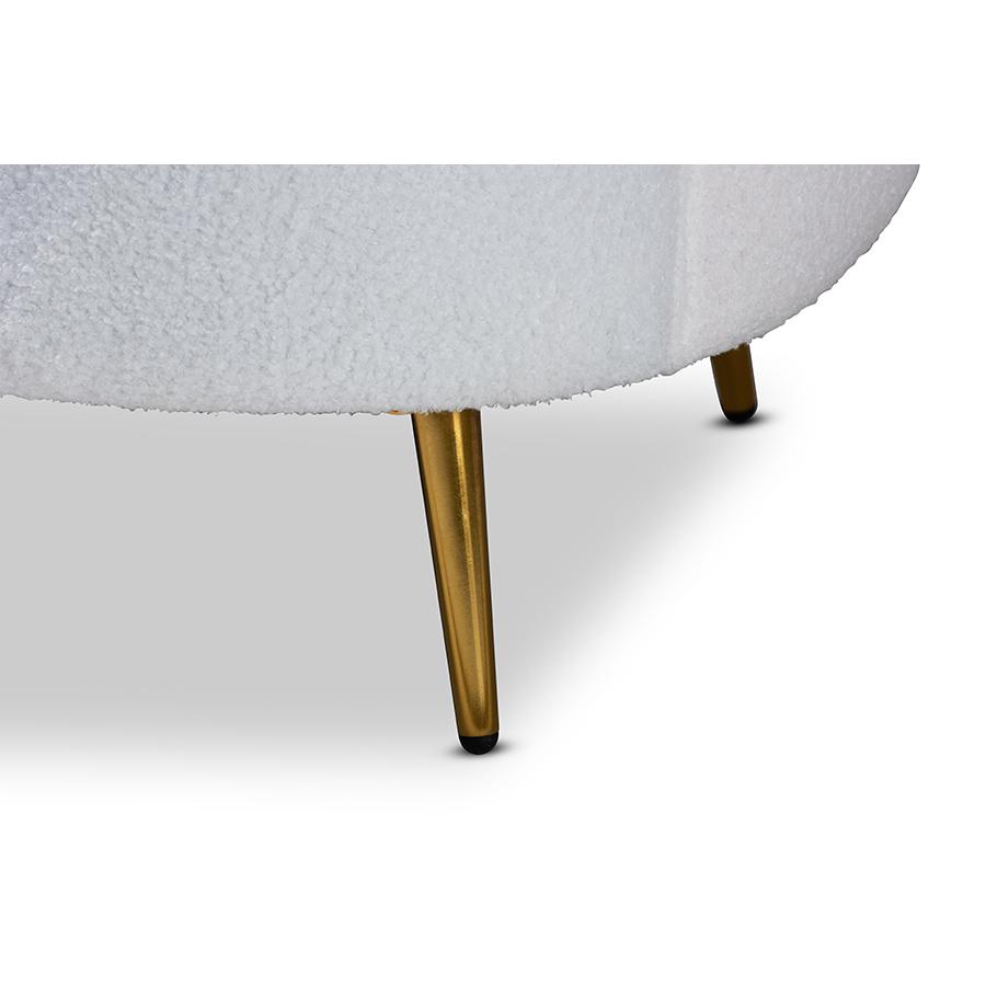 White Boucle Upholstered and Gold Finished Metal Accent Chair. Picture 5