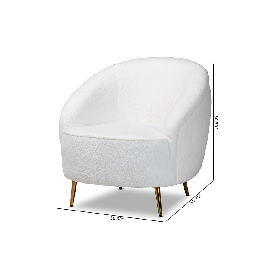 White Boucle Upholstered and Gold Finished Metal Accent Chair. Picture 9