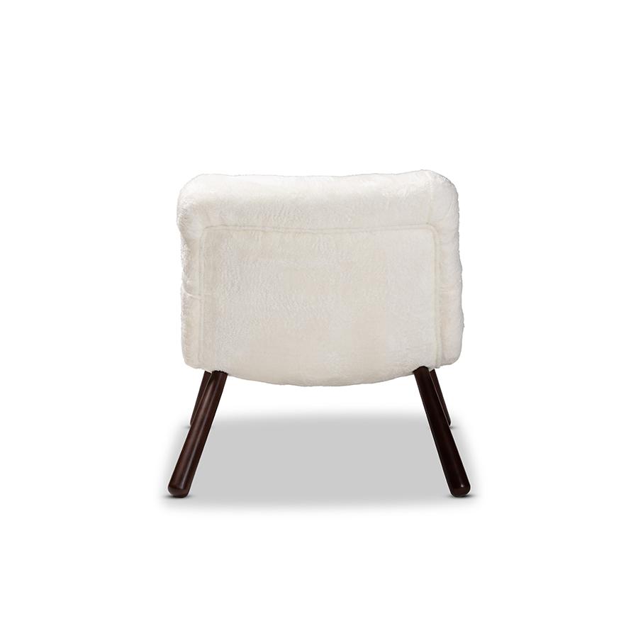 White Sherpa Upholstered and Walnut Brown Finished Wood Accent Chair. Picture 4