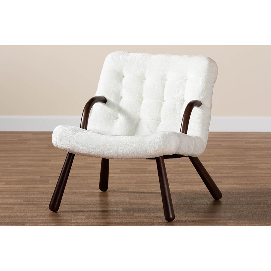 White Sherpa Upholstered and Walnut Brown Finished Wood Accent Chair. Picture 9