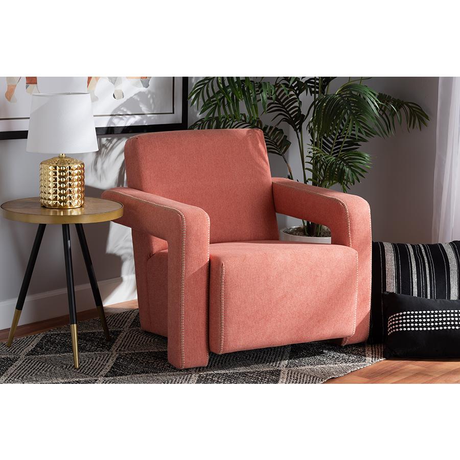 Madian Modern and Contemporary Light Red Fabric Upholstered Armchair. Picture 7