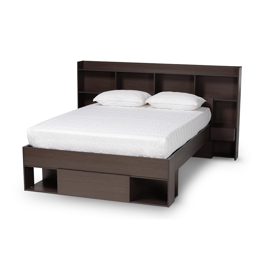 Baxton Studio Dexton Modern and Contemporary Dark Brown Finished Wood Queen Size Platform Storage Bed. Picture 1