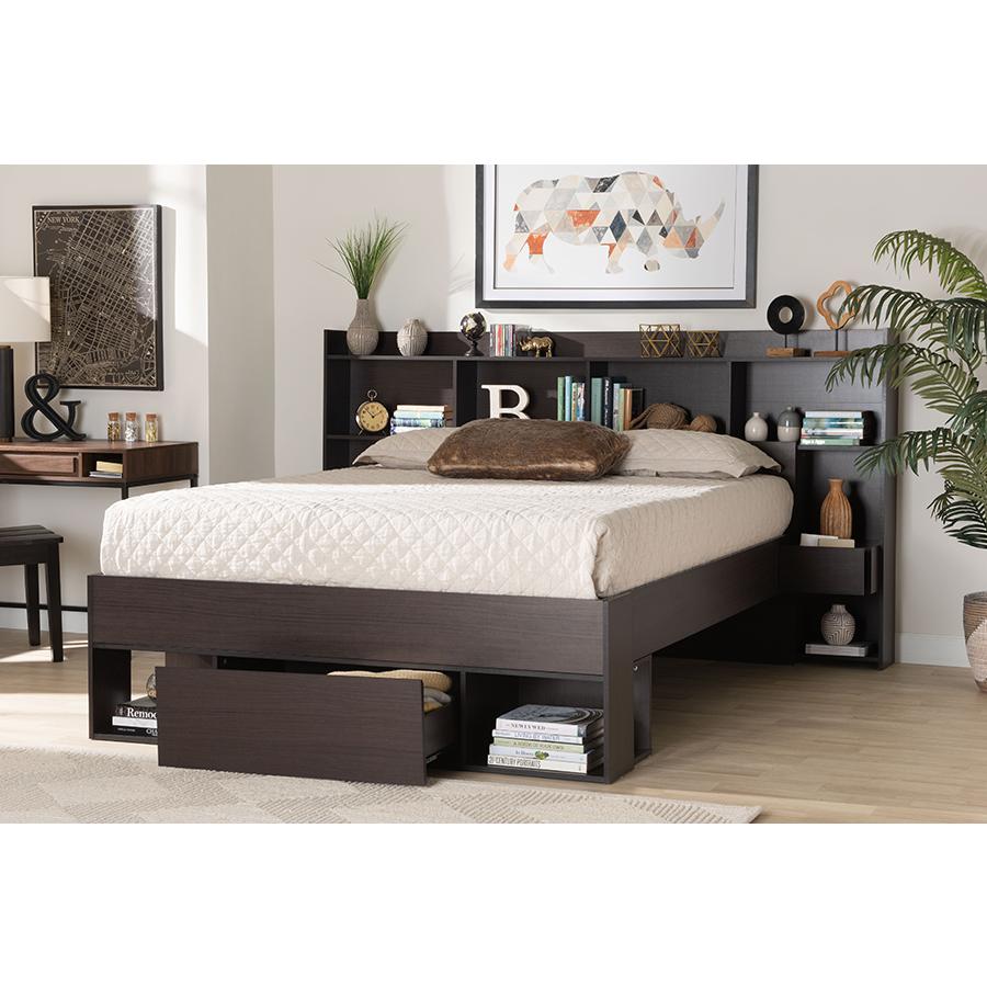 Baxton Studio Dexton Modern and Contemporary Dark Brown Finished Wood Queen Size Platform Storage Bed. Picture 10