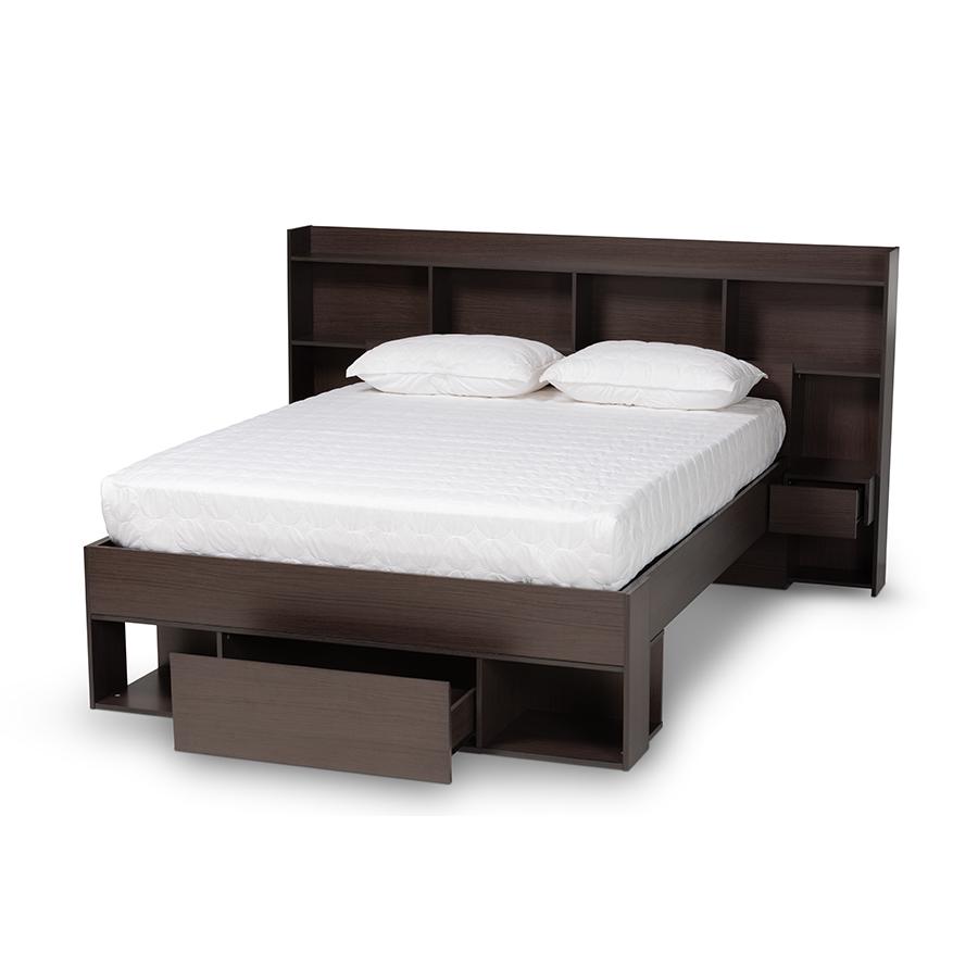 Baxton Studio Dexton Modern and Contemporary Dark Brown Finished Wood Queen Size Platform Storage Bed. Picture 2