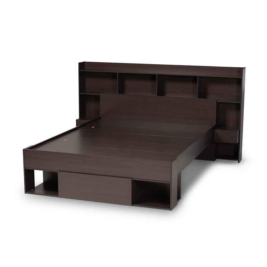 Baxton Studio Dexton Modern and Contemporary Dark Brown Finished Wood Queen Size Platform Storage Bed. Picture 4