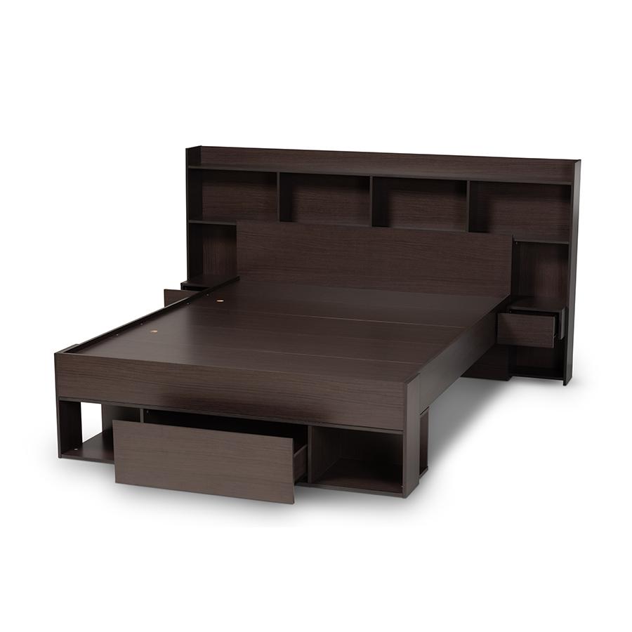Baxton Studio Dexton Modern and Contemporary Dark Brown Finished Wood Queen Size Platform Storage Bed. Picture 5