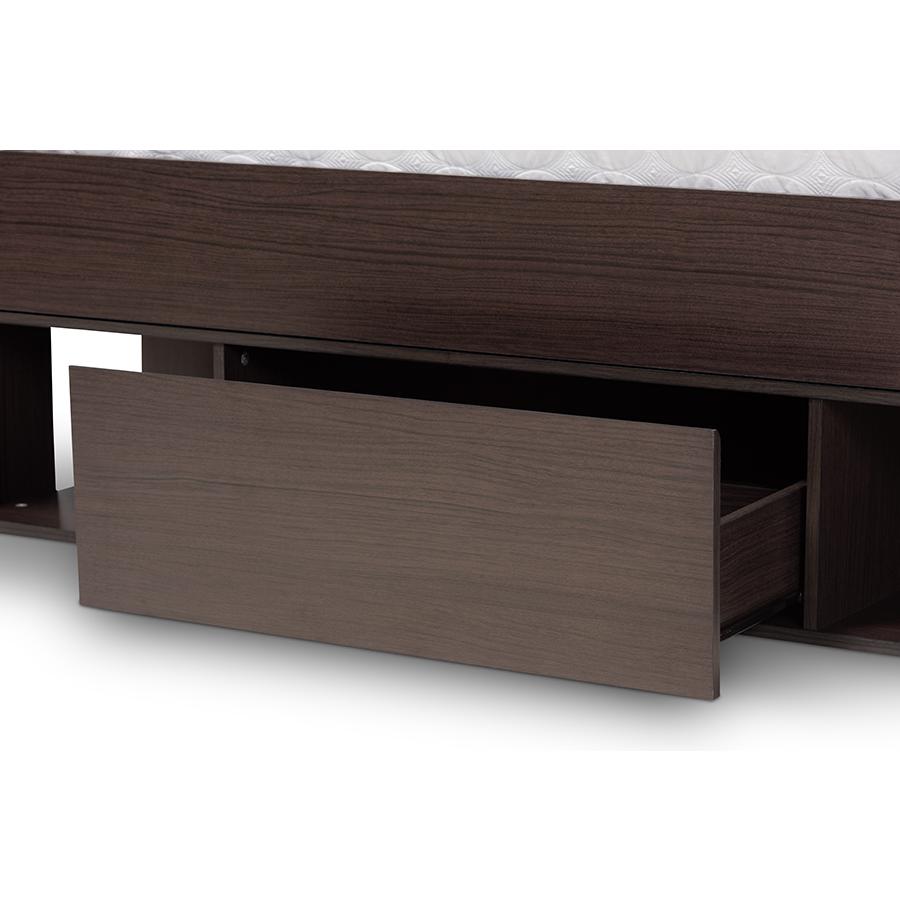 Baxton Studio Dexton Modern and Contemporary Dark Brown Finished Wood Queen Size Platform Storage Bed. Picture 7