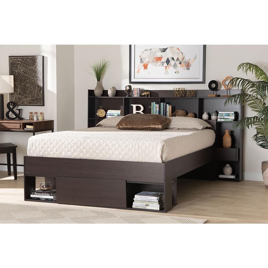Baxton Studio Dexton Modern and Contemporary Dark Brown Finished Wood Queen Size Platform Storage Bed. Picture 9