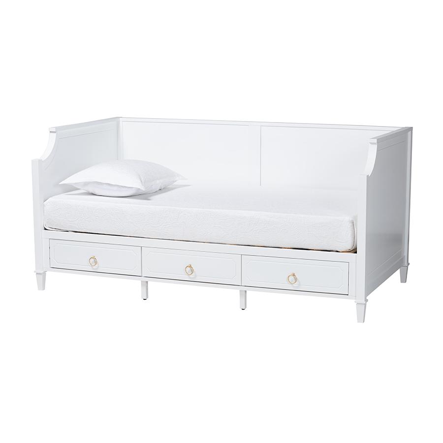 Lowri Classic and Traditional White Finished Wood Twin Size 3-Drawer Daybed. Picture 1