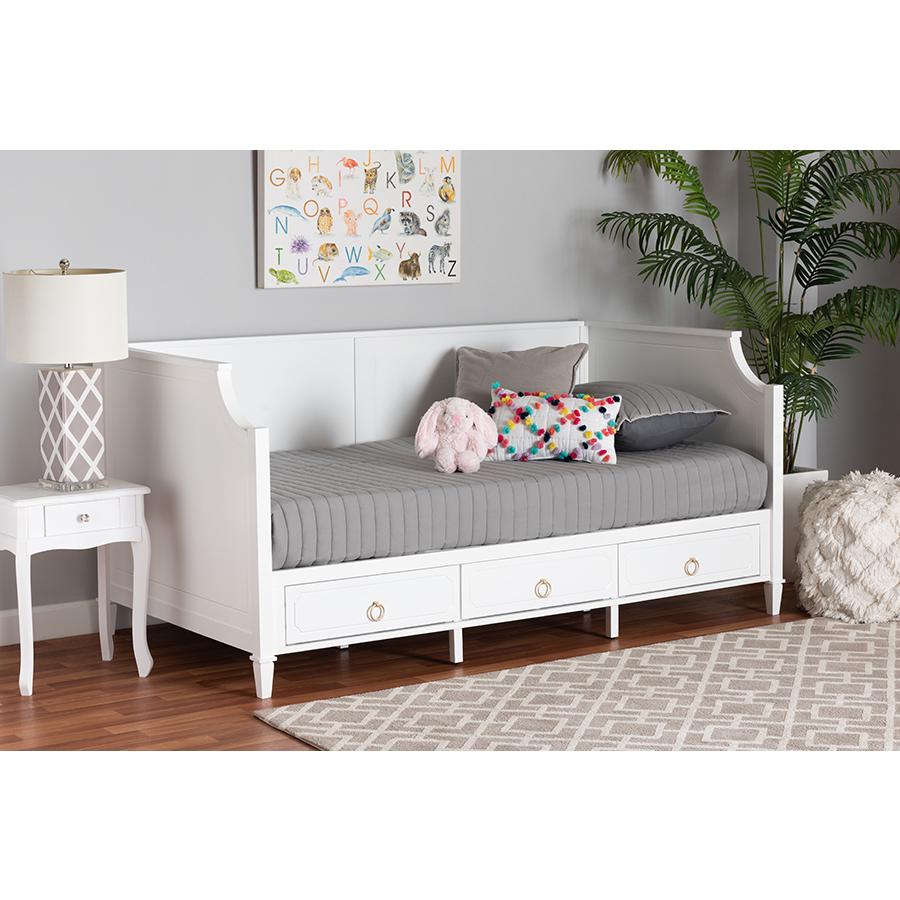 Lowri Classic and Traditional White Finished Wood Twin Size 3-Drawer Daybed. Picture 10