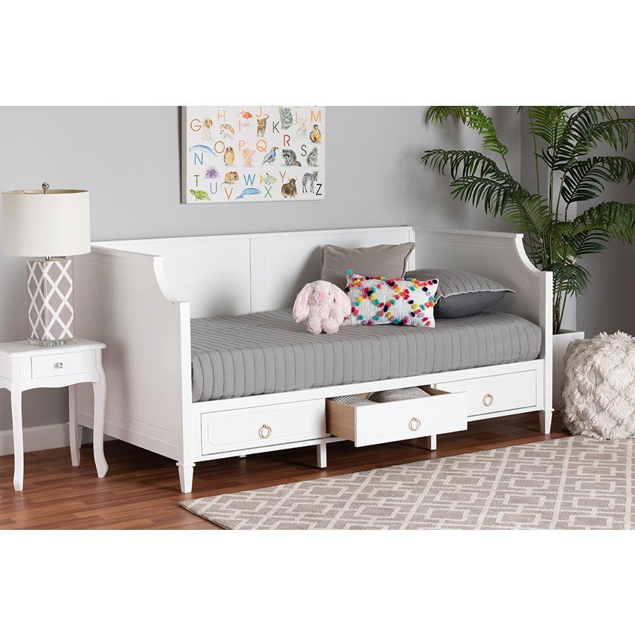 Lowri Classic and Traditional White Finished Wood Twin Size 3-Drawer Daybed. Picture 11