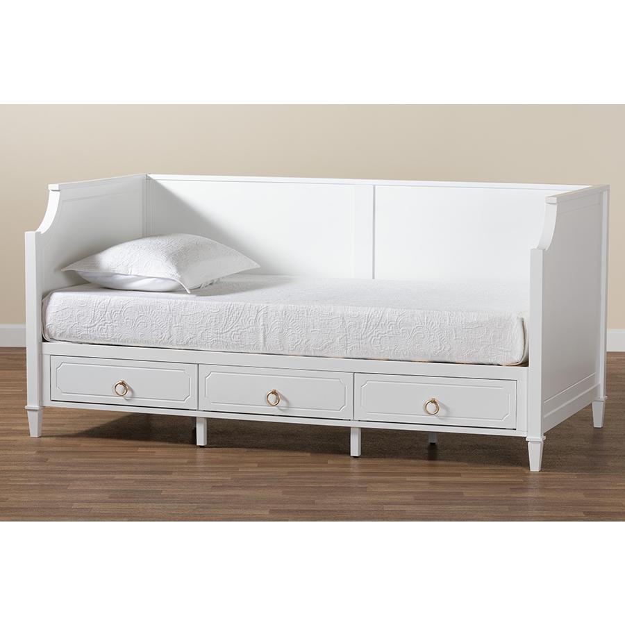 Lowri Classic and Traditional White Finished Wood Twin Size 3-Drawer Daybed. Picture 12