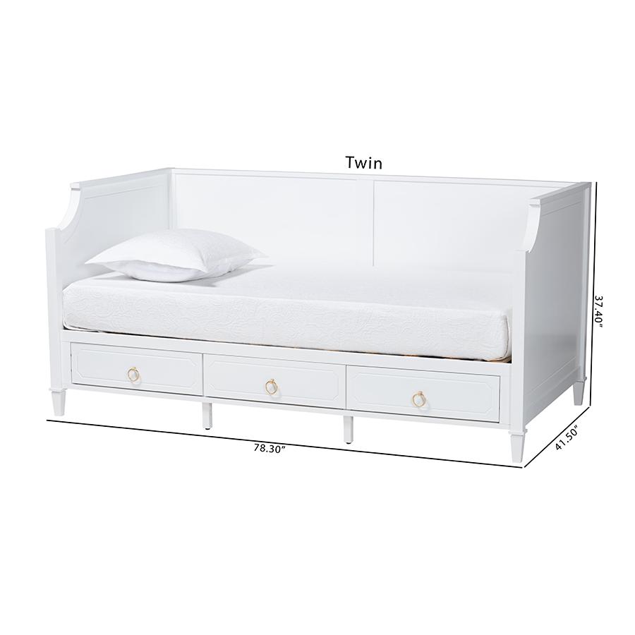 Lowri Classic and Traditional White Finished Wood Twin Size 3-Drawer Daybed. Picture 13