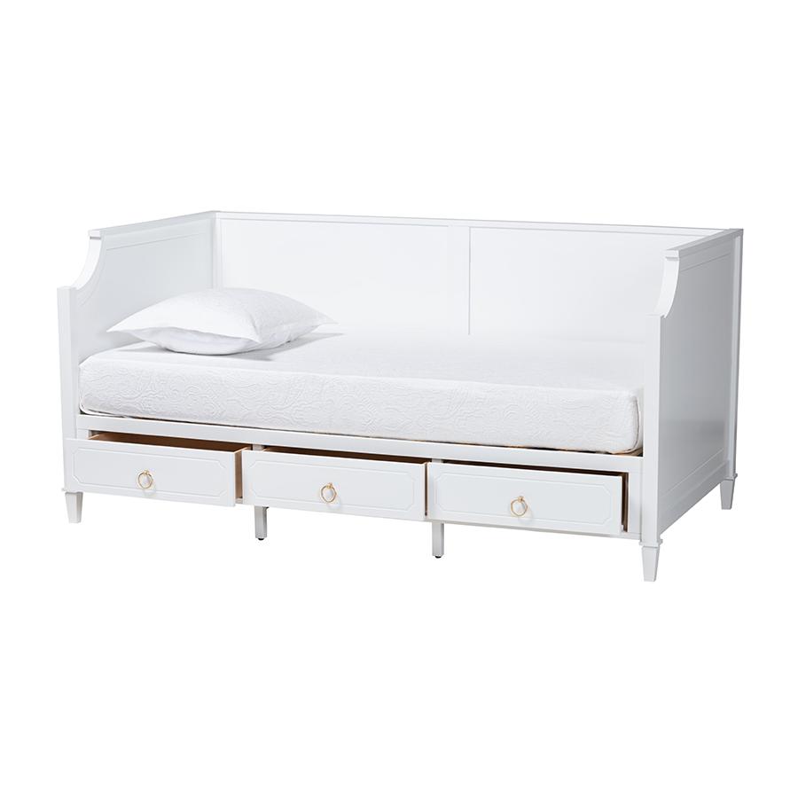 Lowri Classic and Traditional White Finished Wood Twin Size 3-Drawer Daybed. Picture 2
