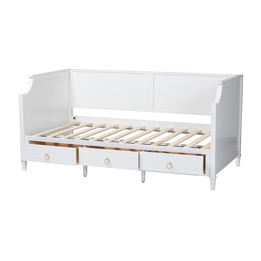 Lowri Classic and Traditional White Finished Wood Twin Size 3-Drawer Daybed. Picture 5