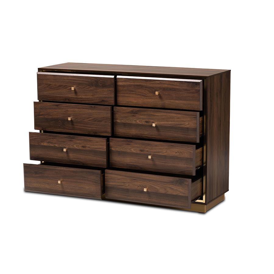 Walnut Brown Finished Wood and Gold Metal 8-Drawer Dresser. Picture 2