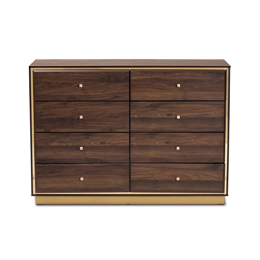 Walnut Brown Finished Wood and Gold Metal 8-Drawer Dresser. Picture 3