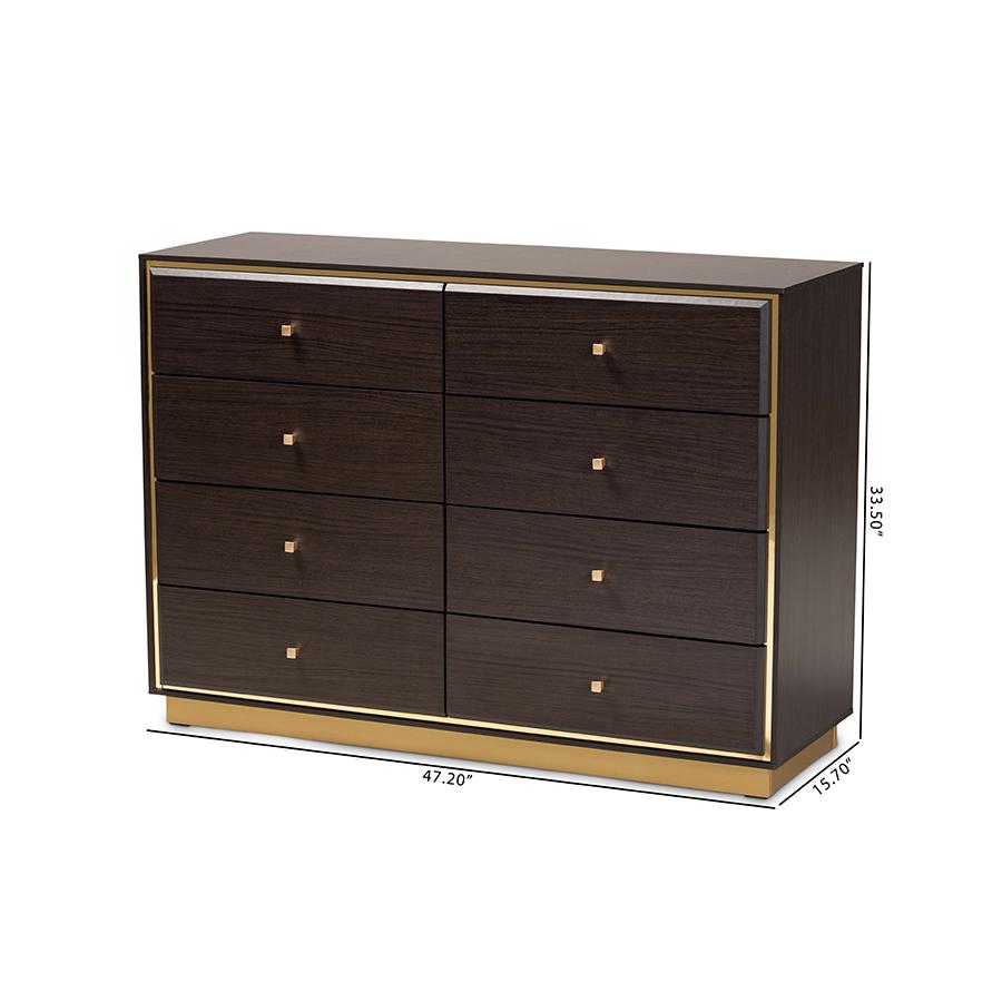 Espresso Brown Finished Wood and Gold Metal 8-Drawer Dresser. Picture 10