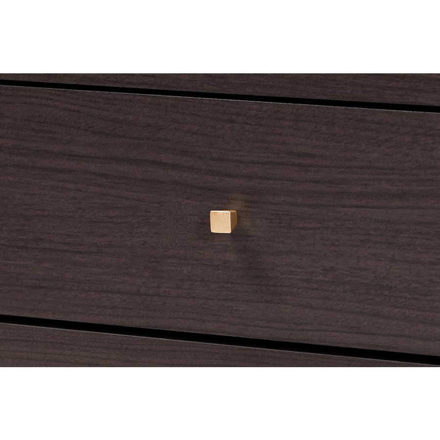 Espresso Brown Finished Wood and Gold Metal 8-Drawer Dresser. Picture 5