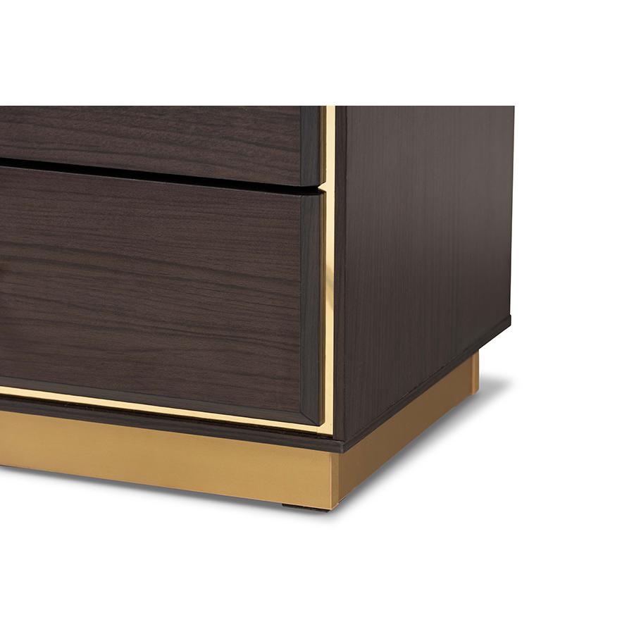 Espresso Brown Finished Wood and Gold Metal 8-Drawer Dresser. Picture 6
