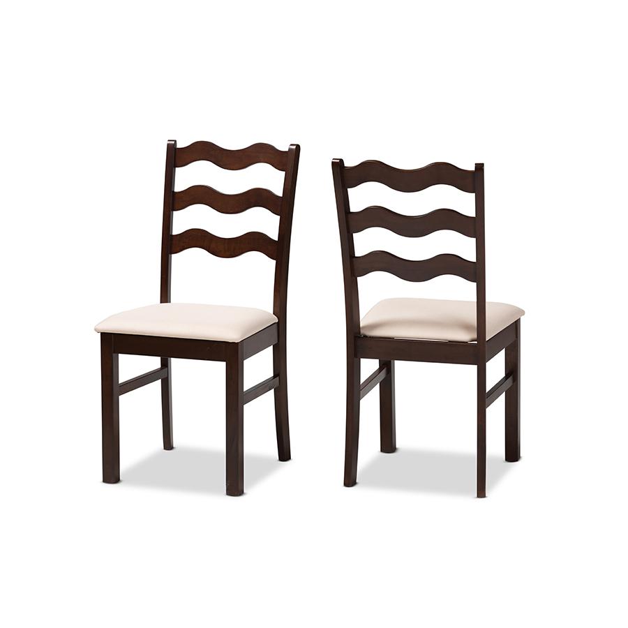 Amara Modern Cream Fabric and Dark Brown Finished Wood 2-Piece Dining Chair Set. Picture 1
