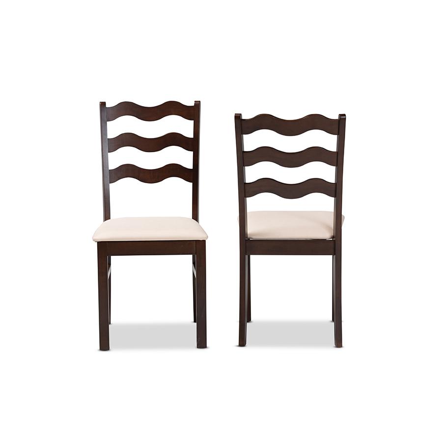 Amara Modern Cream Fabric and Dark Brown Finished Wood 2-Piece Dining Chair Set. Picture 2