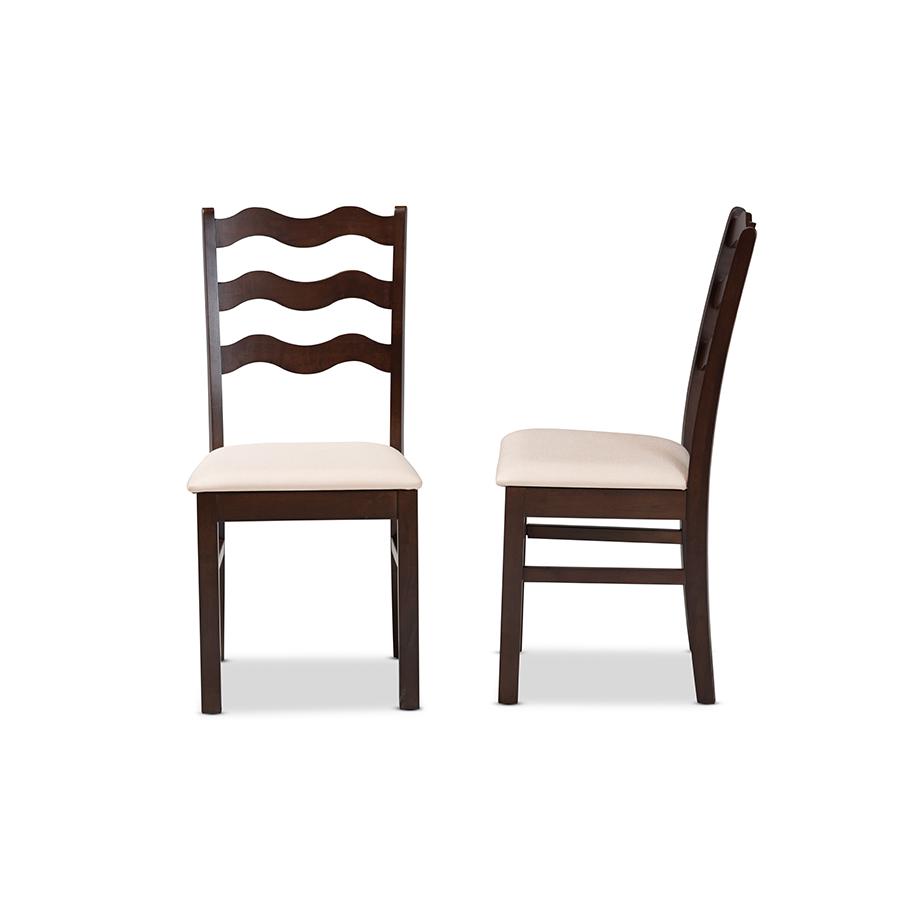 Amara Modern Cream Fabric and Dark Brown Finished Wood 2-Piece Dining Chair Set. Picture 3