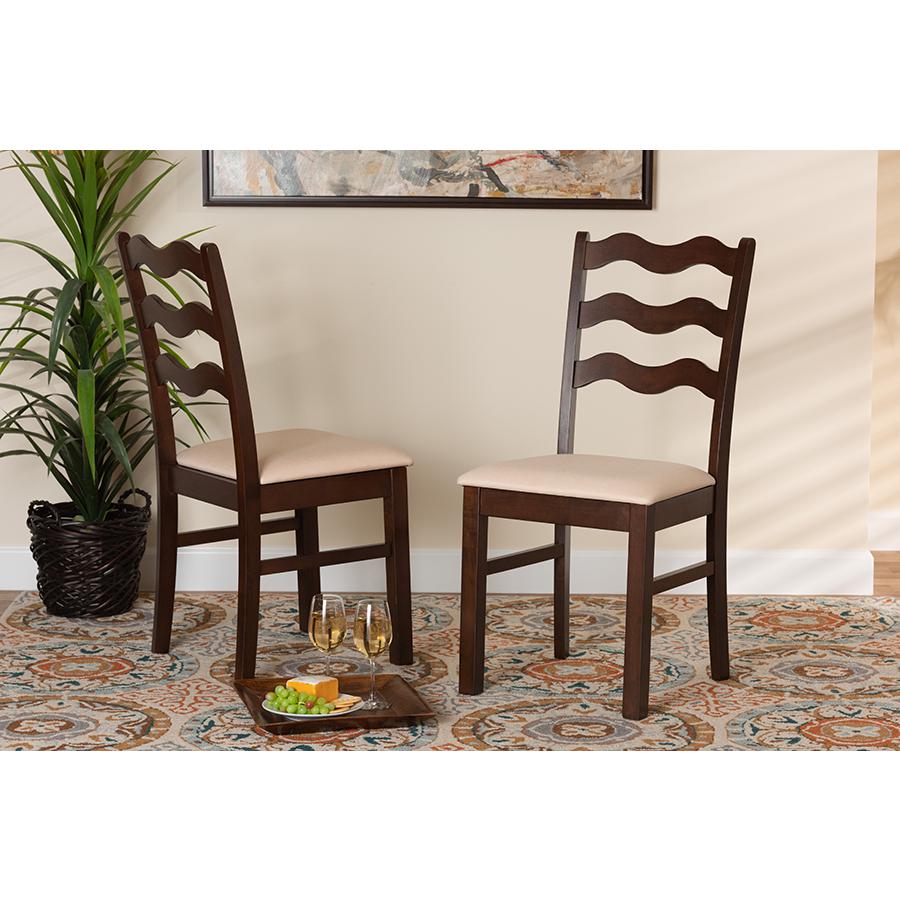 Amara Modern Cream Fabric and Dark Brown Finished Wood 2-Piece Dining Chair Set. Picture 7